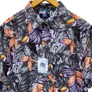 Havana Jim Mens Tropical Toucan Leaf Print Short Sleeve Button Up Shirt Size L